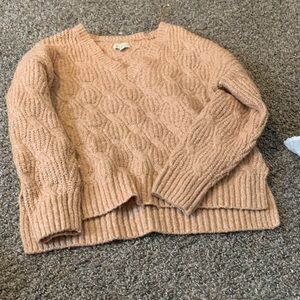 Lucky Brand V-Neck Cable Knit Sweater - Tan